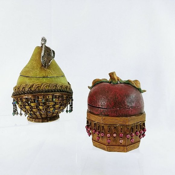 Storage Box Caddy with Lids Apple Pear Beaded Decorative Resin - Picture 2 of 10